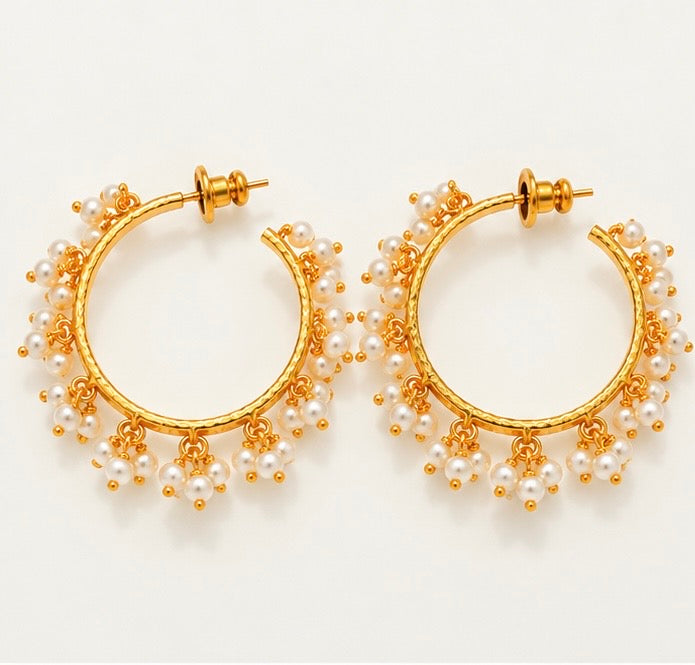 Pearl Charm Hoop Earrings
