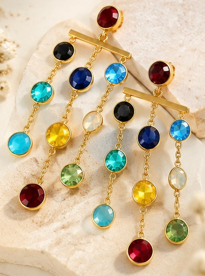 Multicolour Gemstone Cascade Drop Earrings