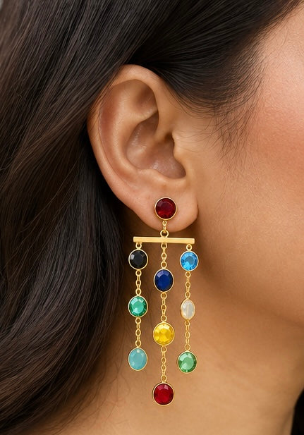 Multicolour Gemstone Cascade Drop Earrings