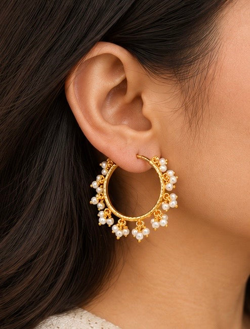 Pearl Charm Hoop Earrings