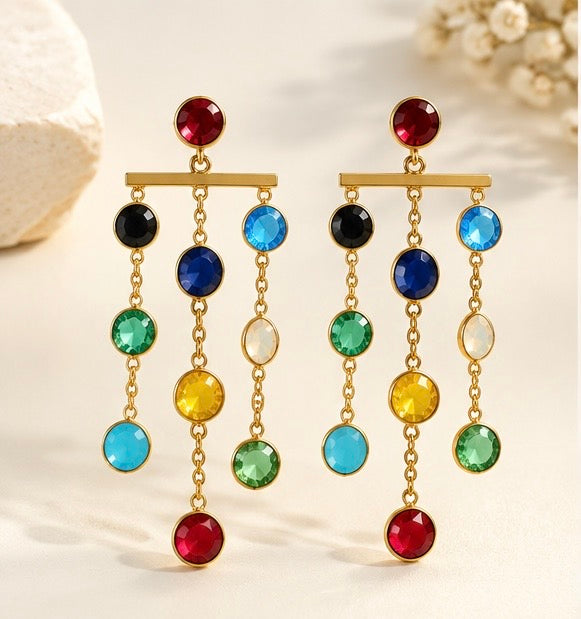 Multicolour Gemstone Cascade Drop Earrings
