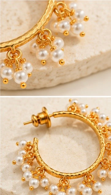 Pearl Charm Hoop Earrings